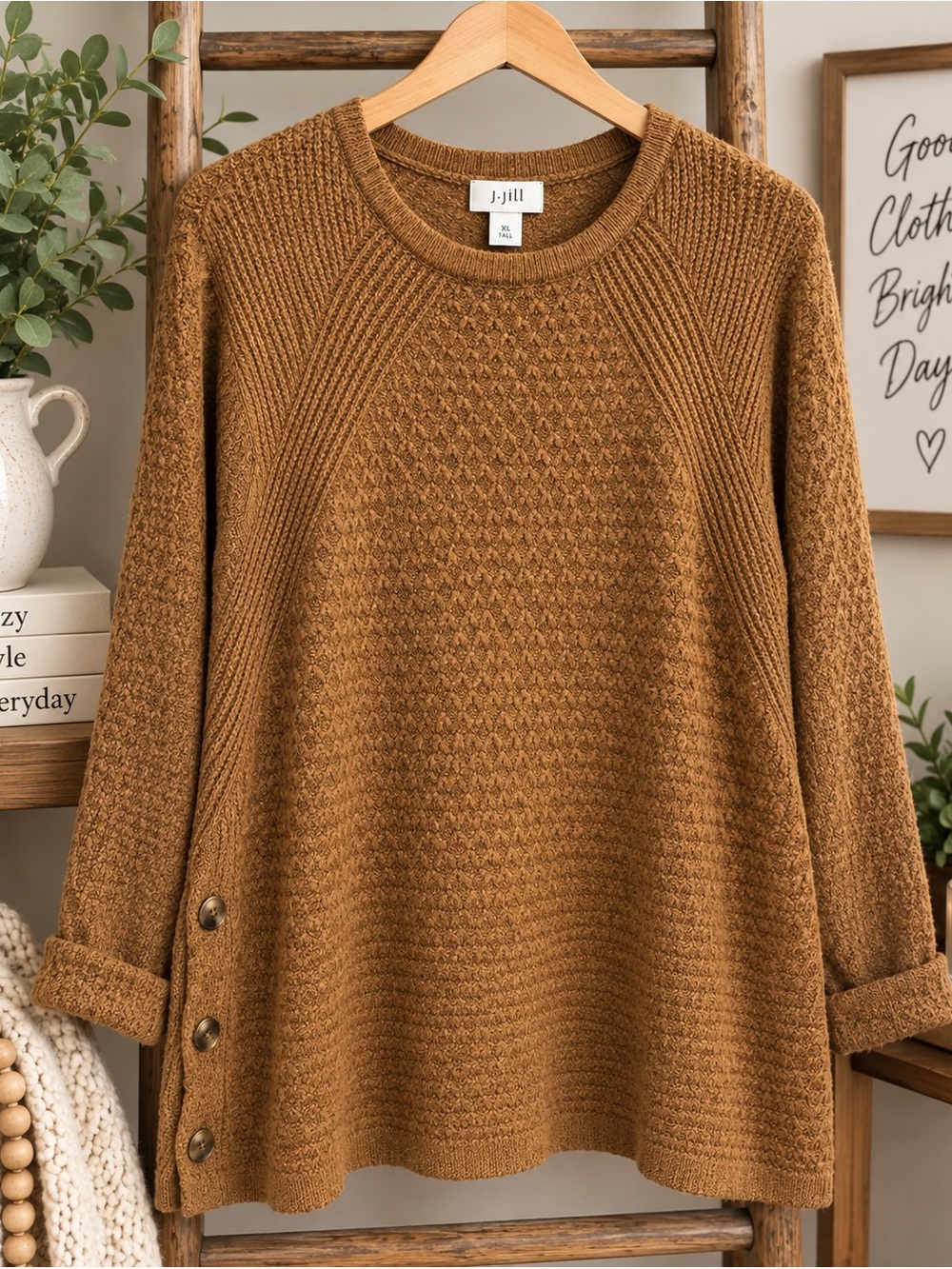 🤎 J. Jill XL Tall Textured Knit Sweater – Camel Brown